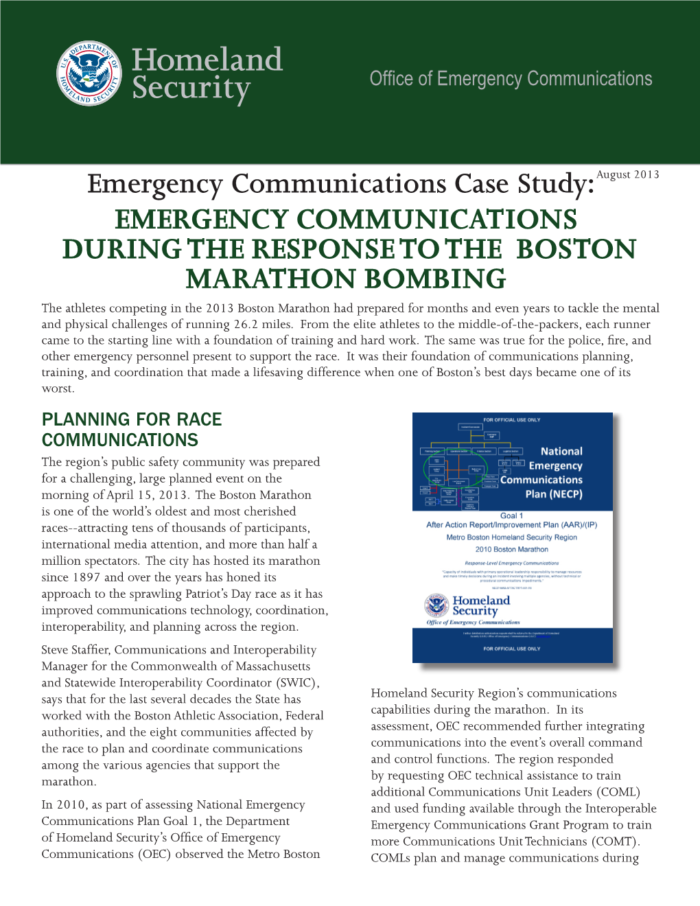 Emergency Communications During the Response to the Boston