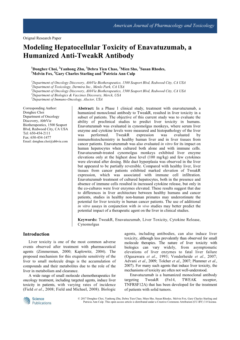 Modeling Hepatocellular Toxicity of Enavatuzumab, a Humanized Anti-Tweakr Antibody