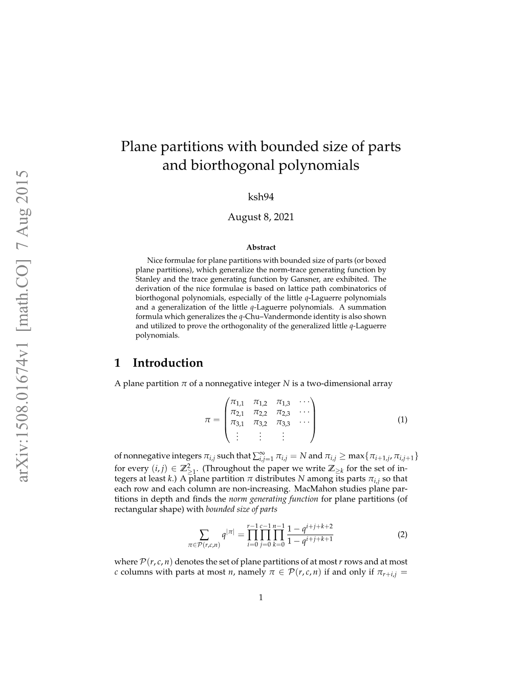 Plane Partitions with Bounded Size of Parts and Biorthogonal Polynomials