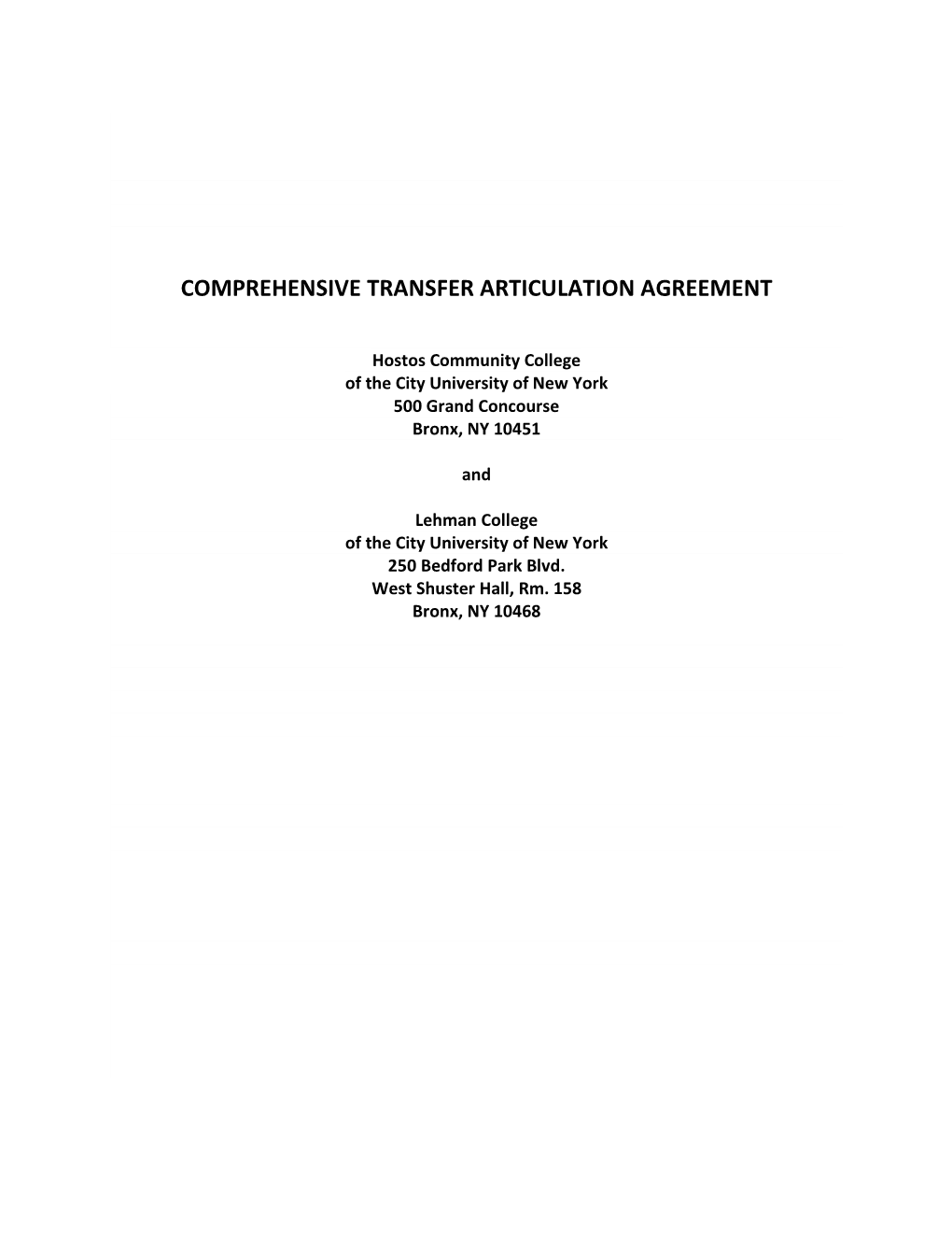 Comprehensive Transfer Articulation Agreement