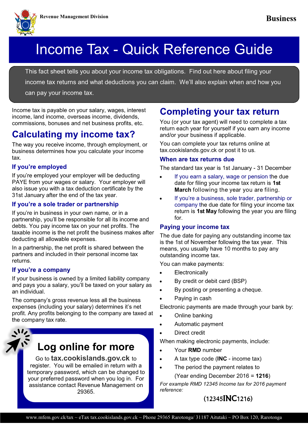 Income Tax - Quick Reference Guide