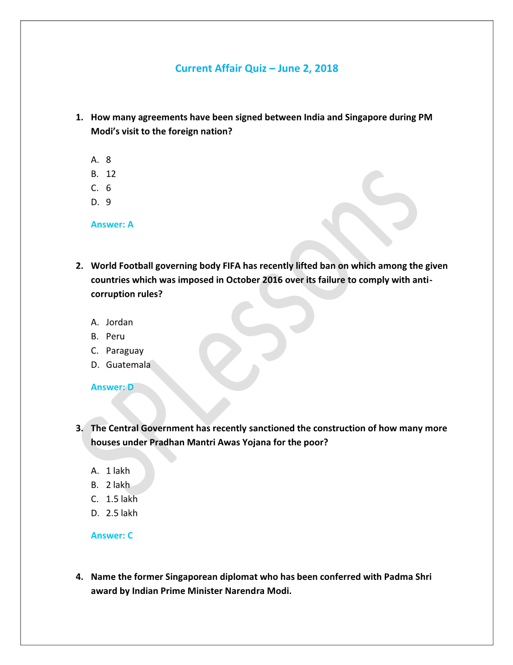 Current Affair Quiz – June 2, 2018