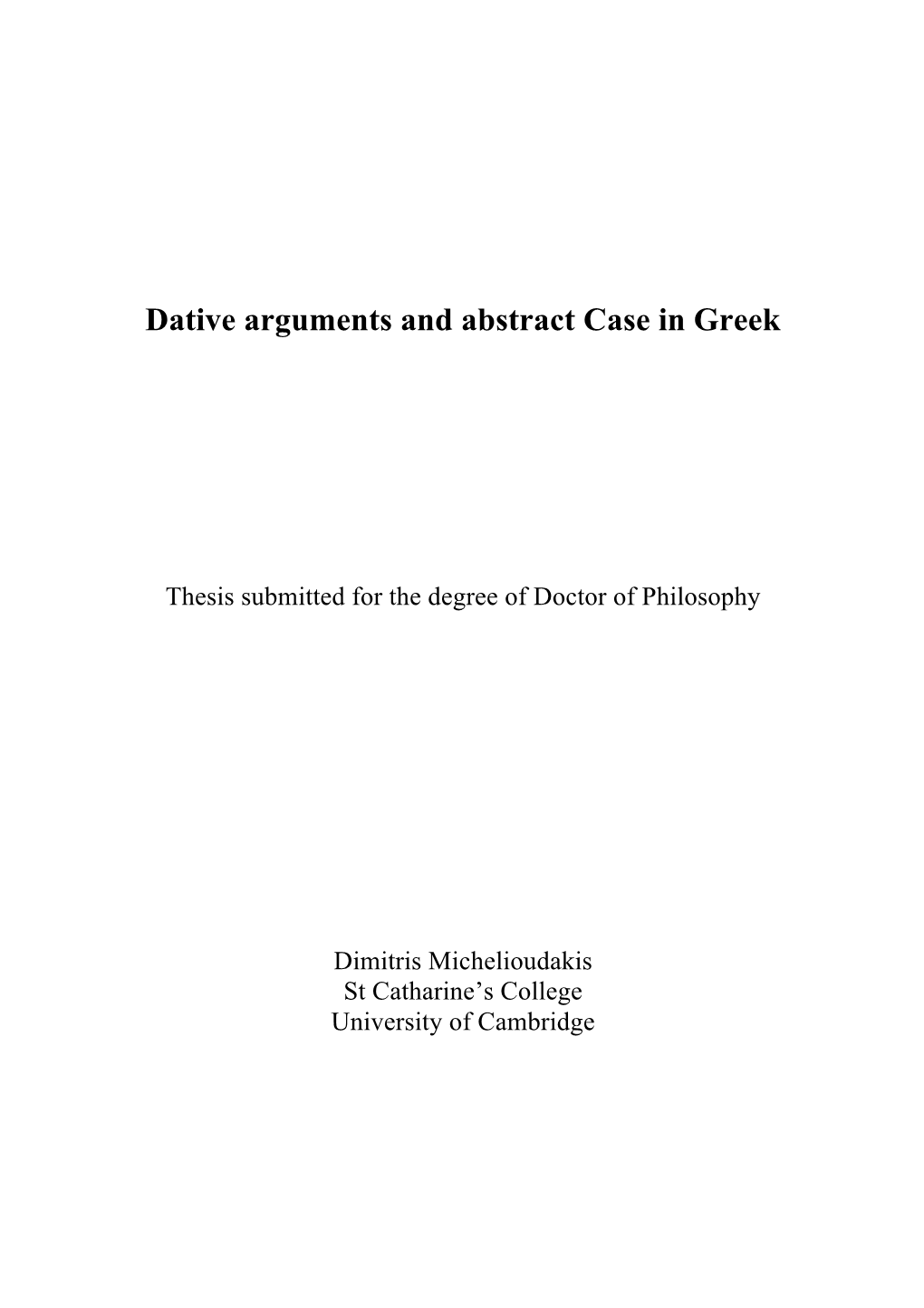 Dative Arguments and Abstract Case in Greek