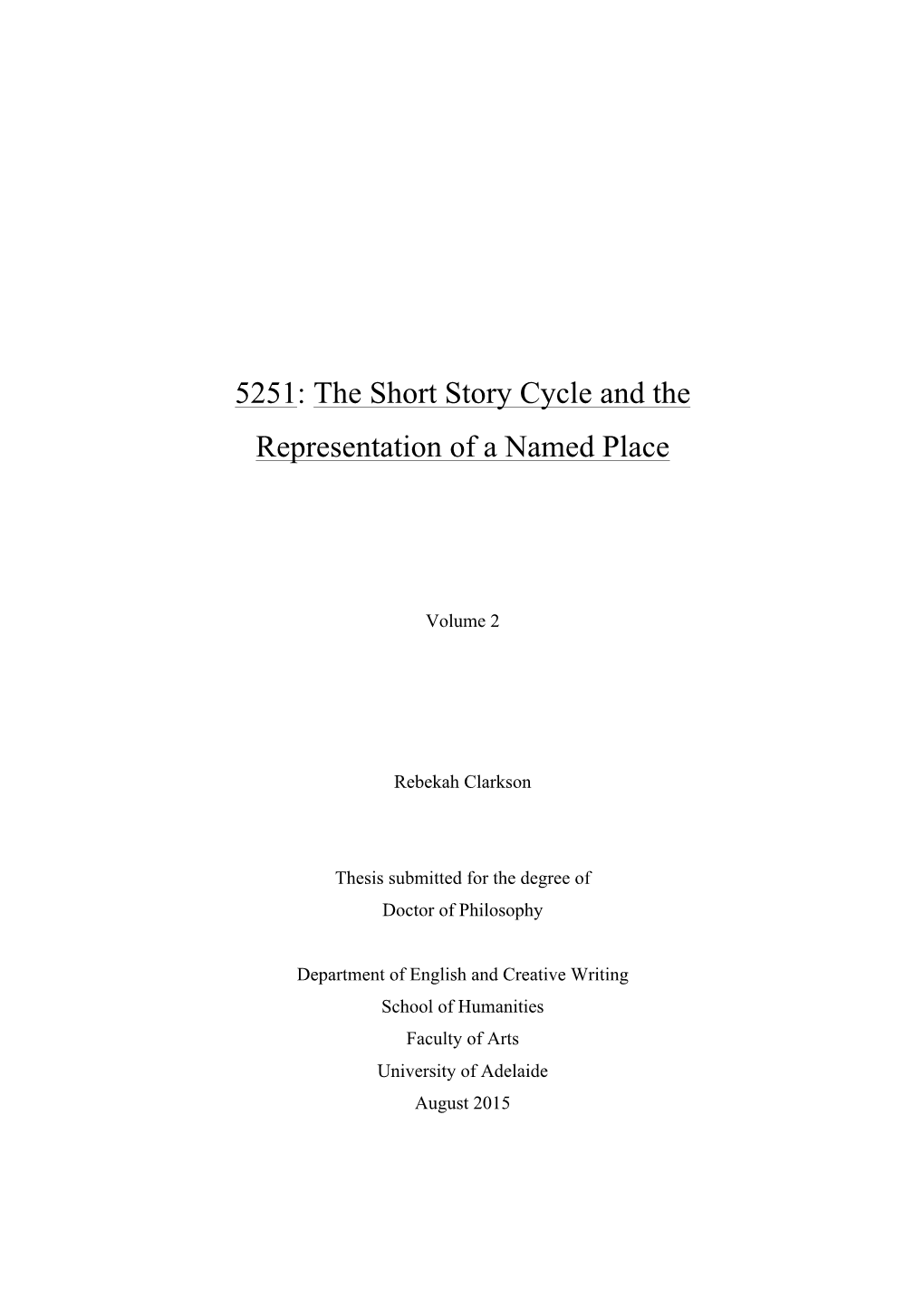 5251 / the Short Story Cycle and the Representation of a Named Place