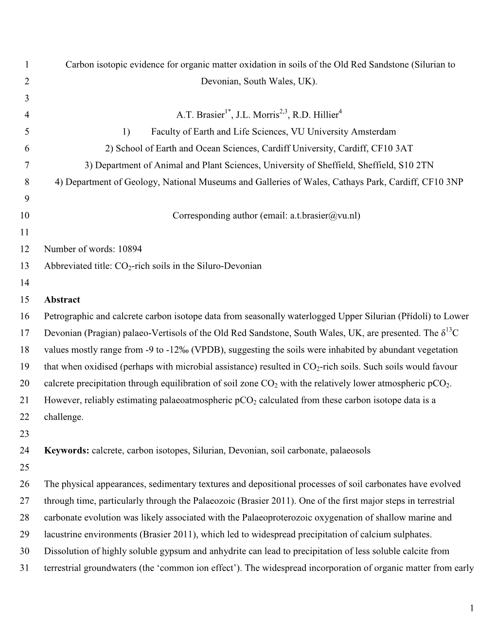 Carbon Isotopes of Late Silurian to Lower Devonian Pedogenic