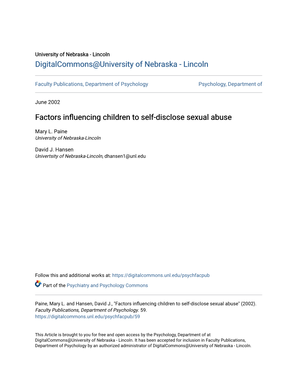 Factors Influencing Children to Self-Disclose Sexual Abuse