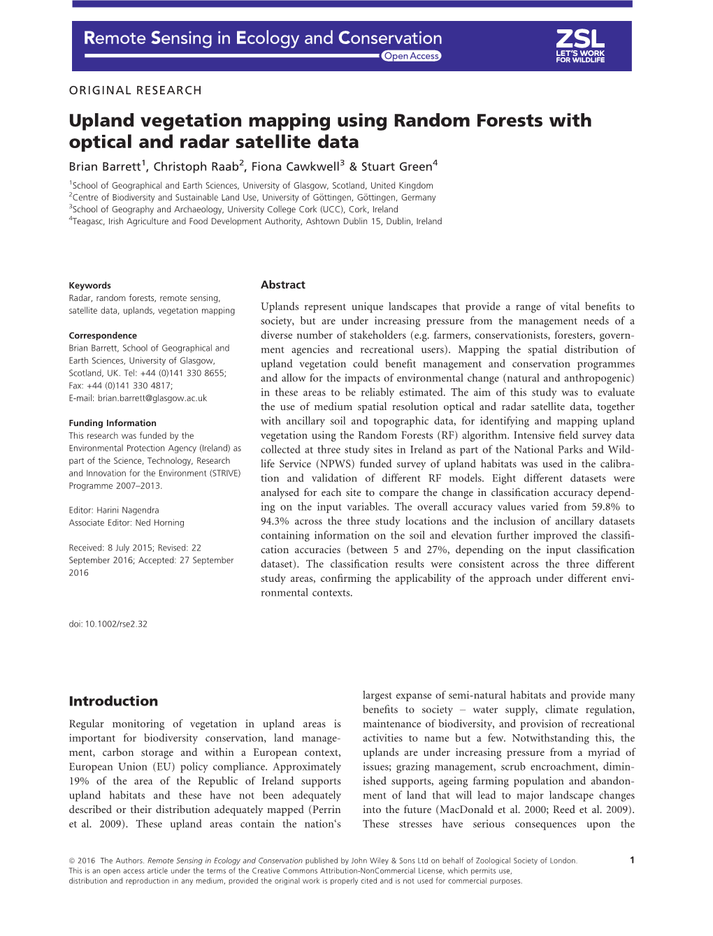 Upland Vegetation Mapping Using Random Forests with Optical And