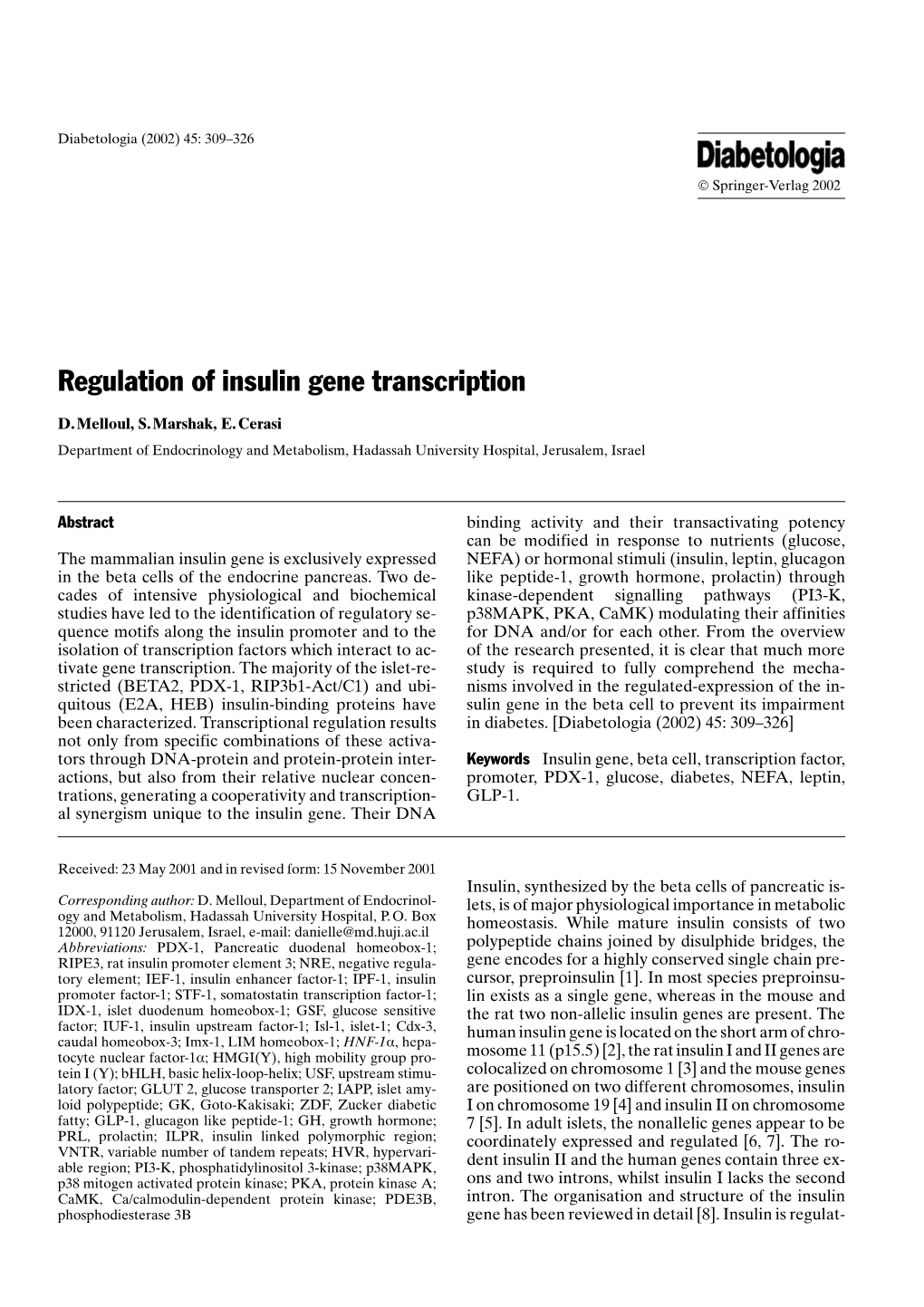 Regulation of Insulin Gene Transcription