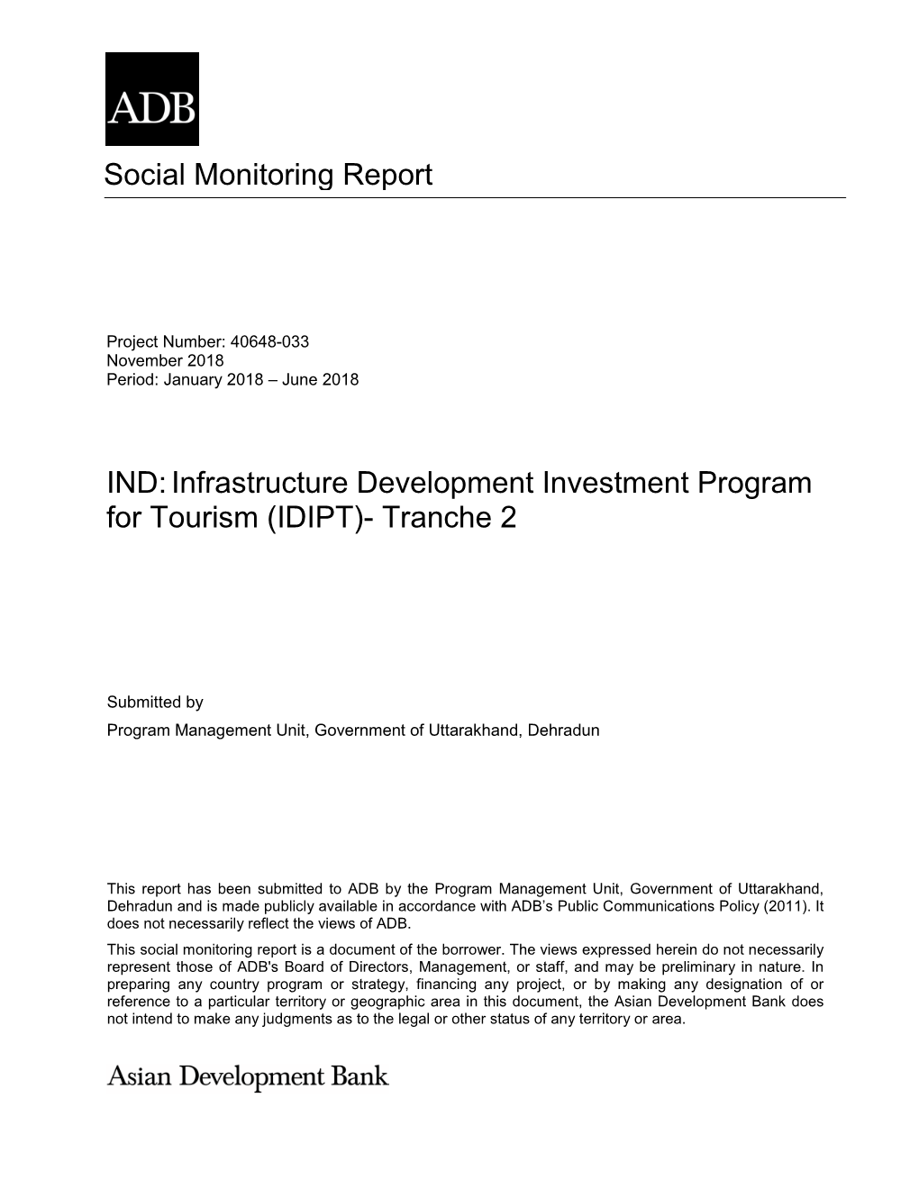 Social Monitoring Report IND:Infrastructure Development