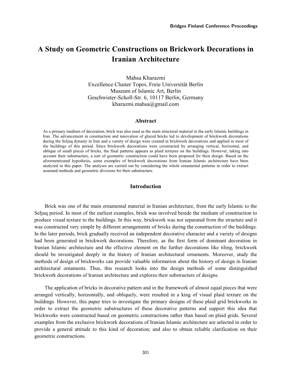 A Study on Geometric Constructions on Brickwork Decorations in Iranian Architecture