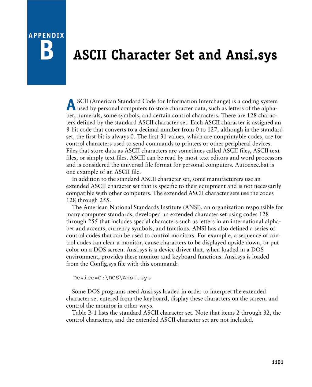 ASCII Character Set and Ansi.Sys