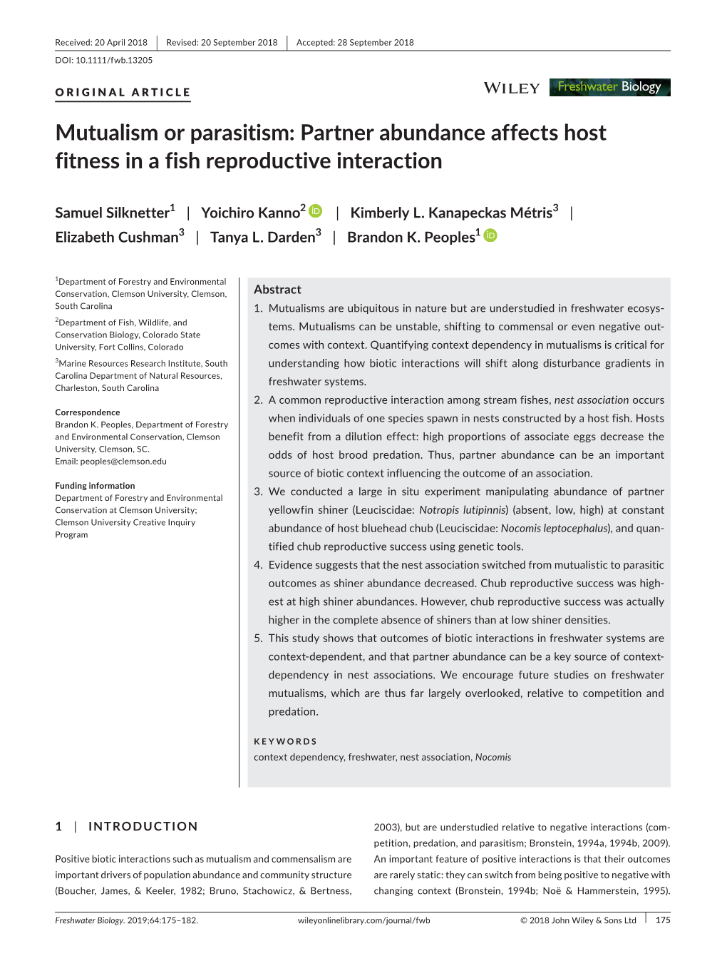 Mutualism Or Parasitism: Partner Abundance Affects Host Fitness in a Fish Reproductive Interaction