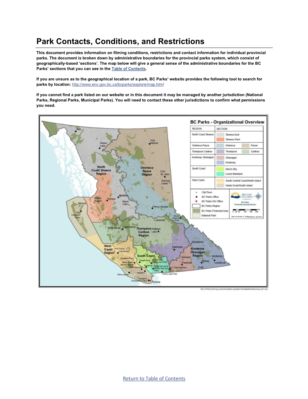 Park Contacts, Conditions, and Restrictions