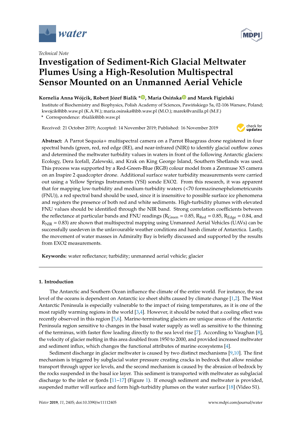 Investigation of Sediment-Rich Glacial Meltwater Plumes Using a High-Resolution Multispectral Sensor Mounted on an Unmanned Aerial Vehicle