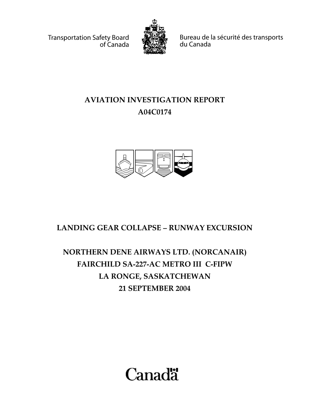 Aviation Investigation Report A04c0174 Landing Gear