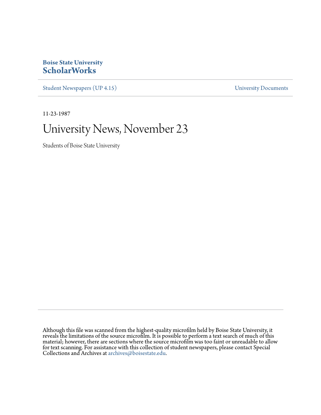 University News, November 23 Students of Boise State University