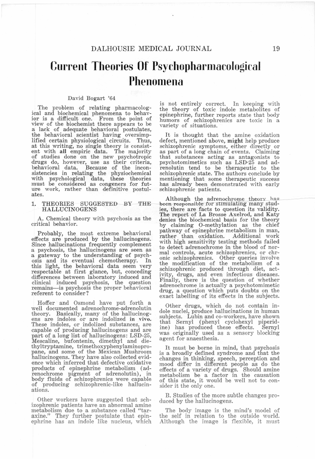 Current Theories of Psychopharmacological Phenomena