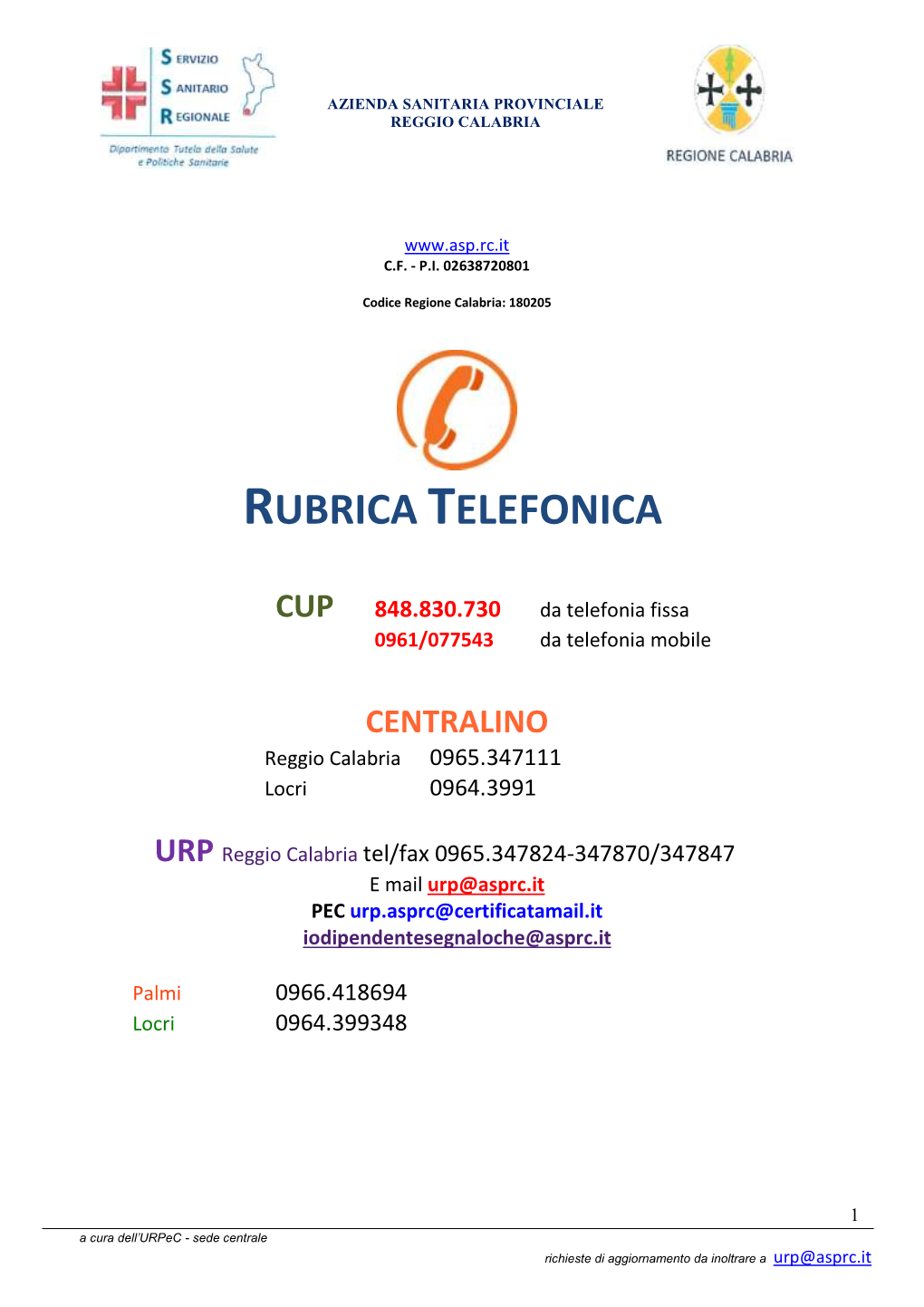 Rubrica Telefonica Aziendale Aggiornata Al 26 Aprile 2016
