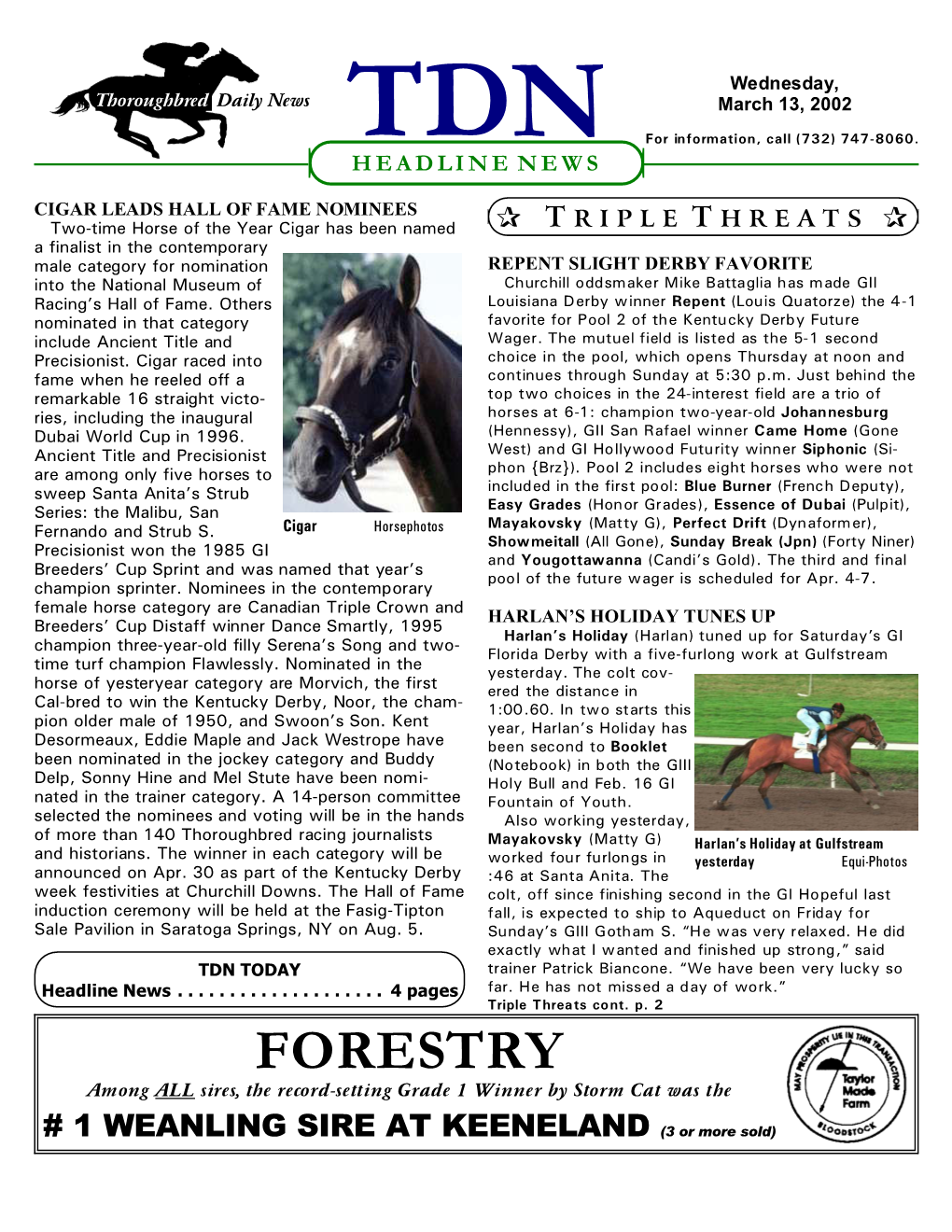 FORESTRY Among ALL Sires, the Record-Setting Grade 1 Winner by Storm Cat Was The