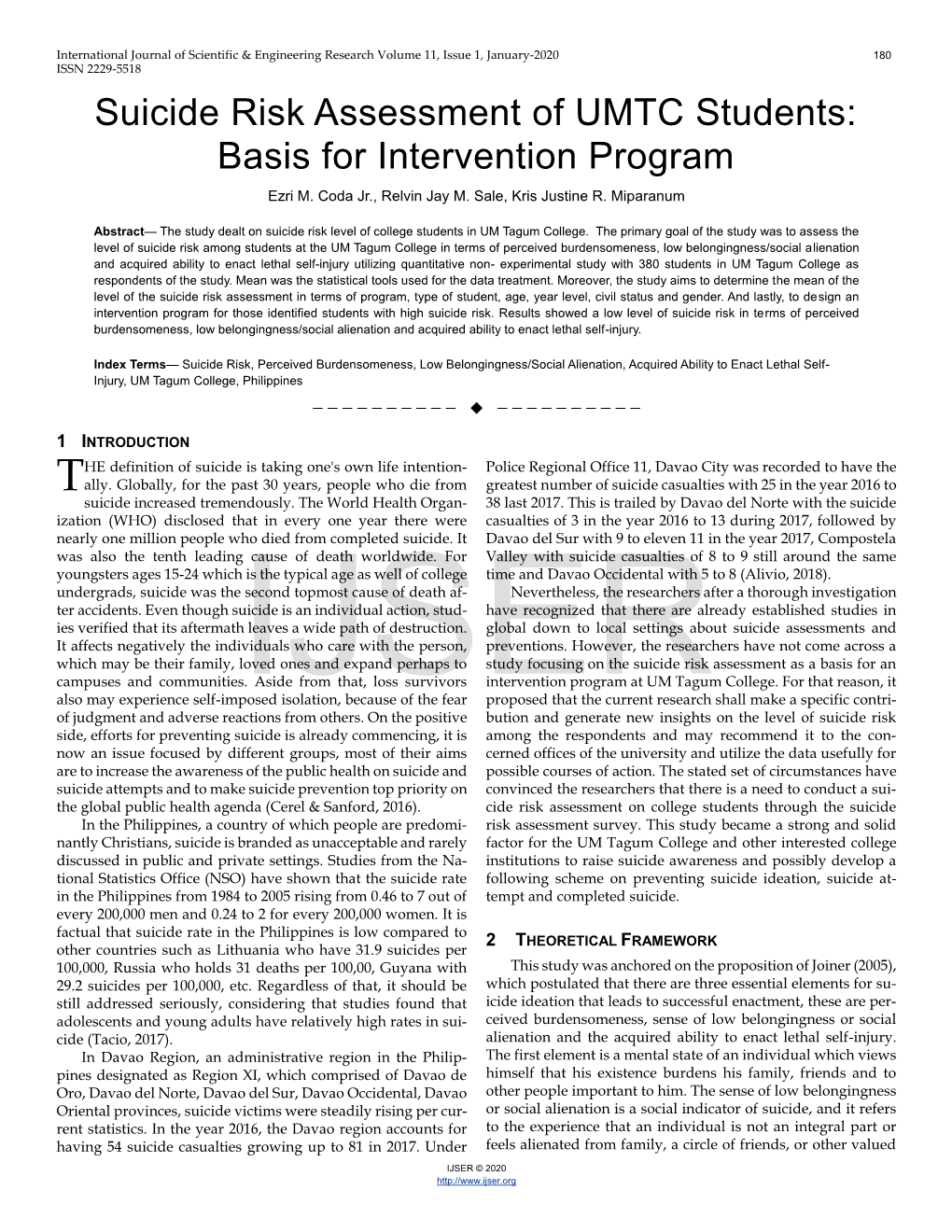 Suicide Risk Assessment of UMTC Students: Basis for Intervention Program Ezri M