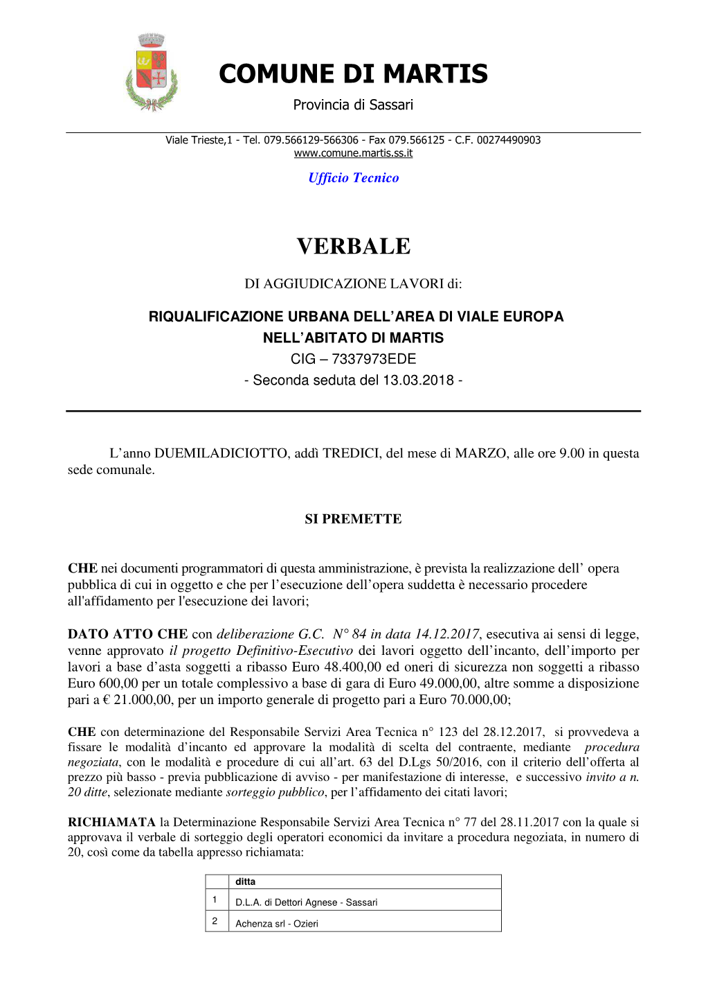 13 Gara Lavori Viale Europa- VERBALE 2 Seduta