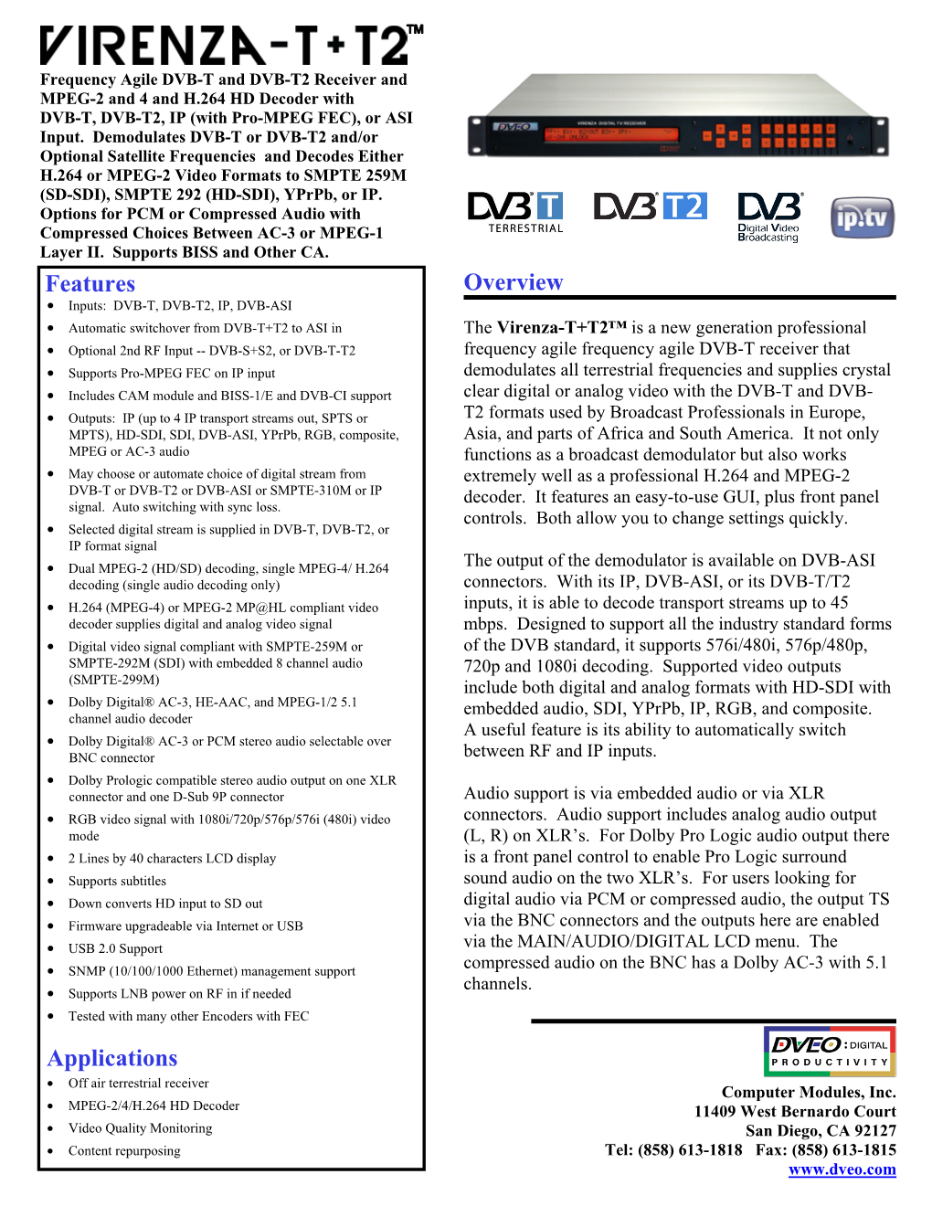 Virenza-T+T2 -- Decoder and DVB-T+T2 Receiver