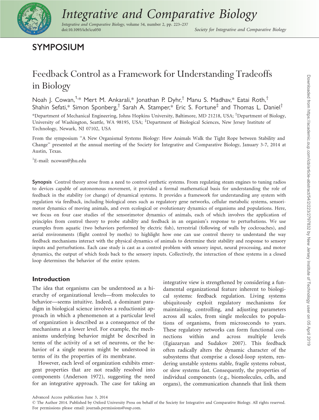 Integrative and Comparative Biology Integrative and Comparative Biology, Volume 54, Number 2, Pp