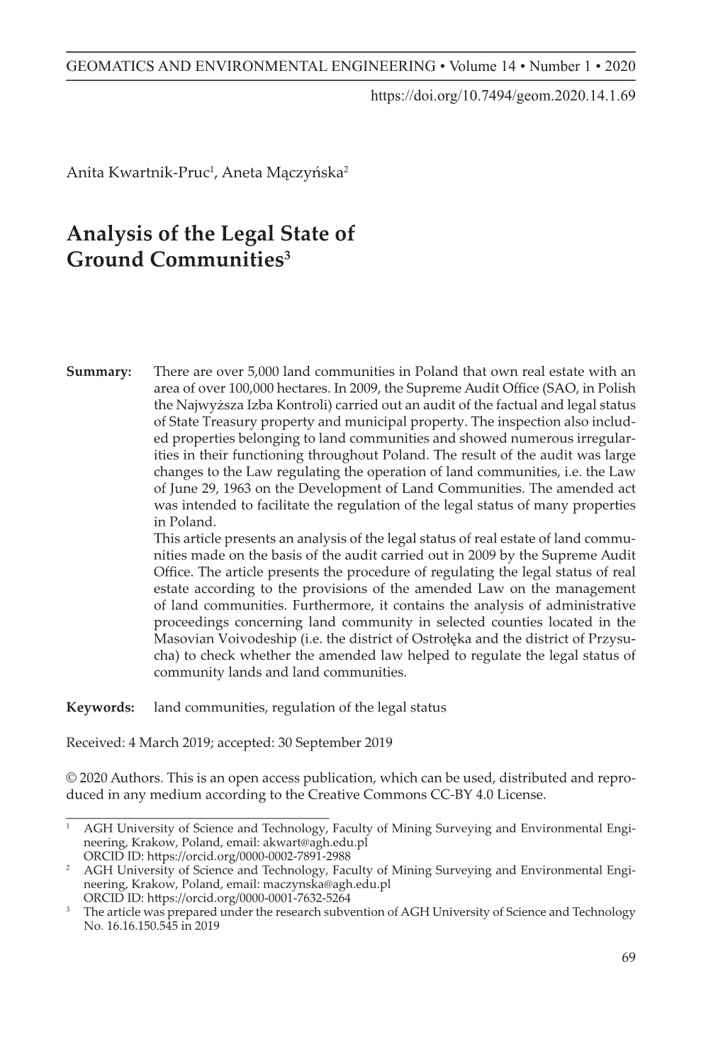 Analysis of the Legal State of Ground Communities3