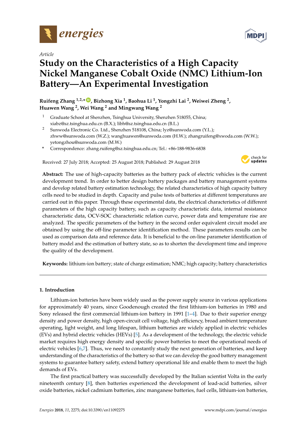 (NMC) Lithium-Ion Battery—An Experimental Investigation