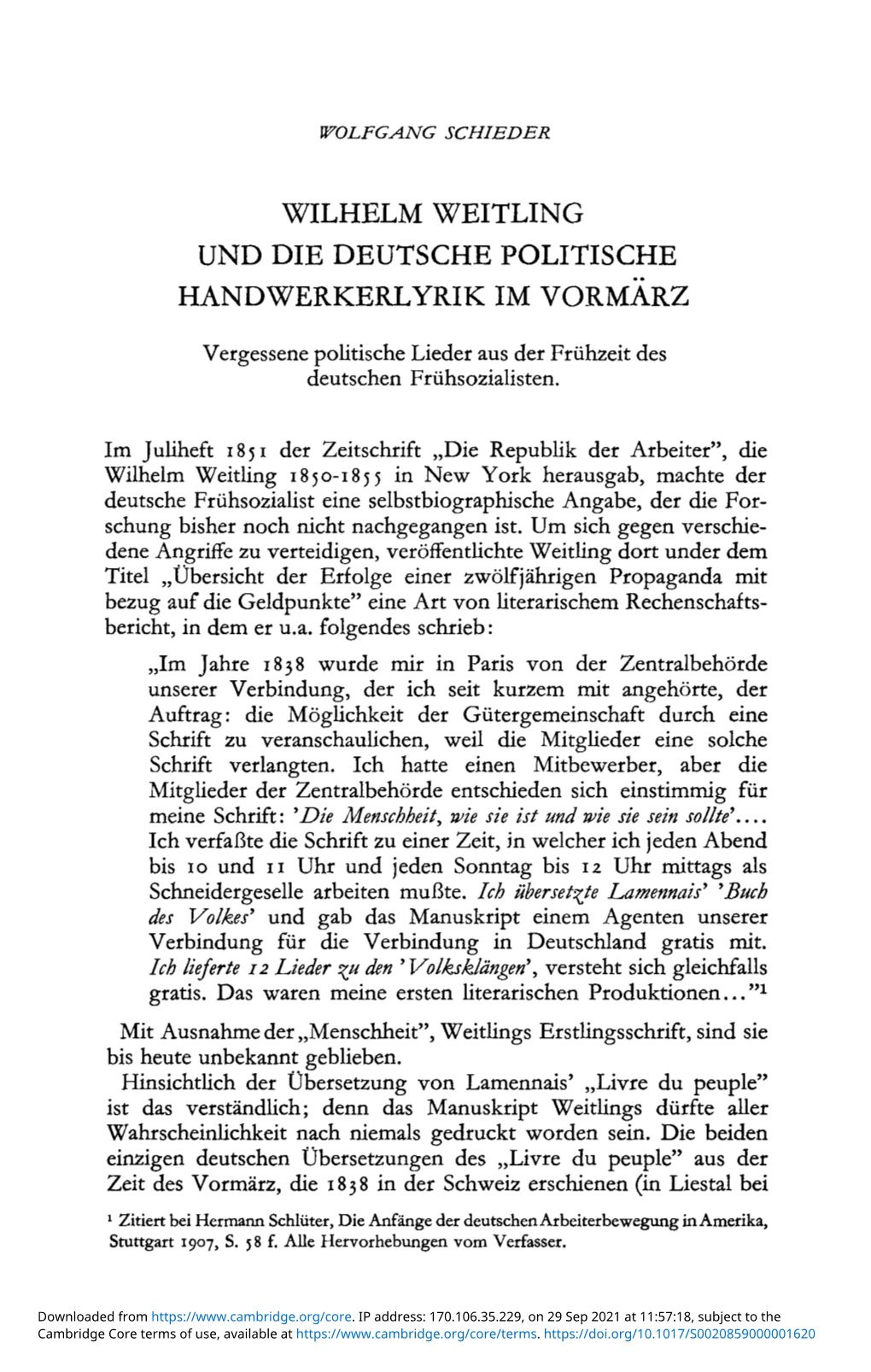 Wilhelm Weitling Und Die Deutsche Politische Handwerkerlyrik Im Vormarz