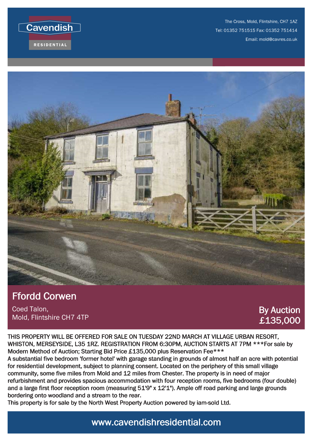 Ffordd Corwen Coed Talon, by Auction Mold, Flintshire CH7 4TP £135,000