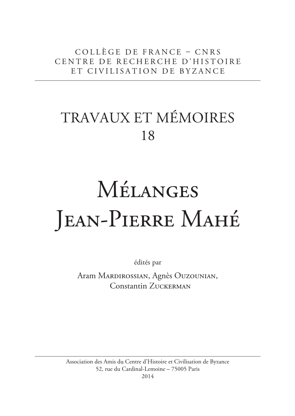 Mélanges Jean-Pierre Mahé
