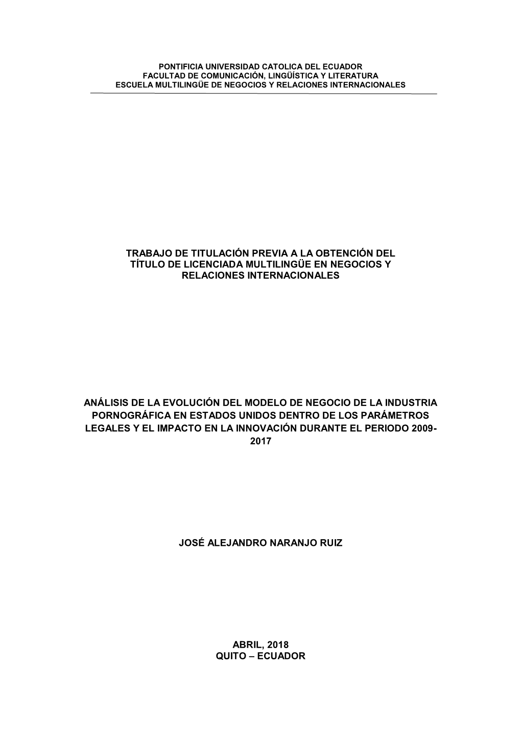 Trabajo De Titulación Previa a La Obtención Del Título De Licenciada Multilingüe En Negocios Y Relaciones Internacionales