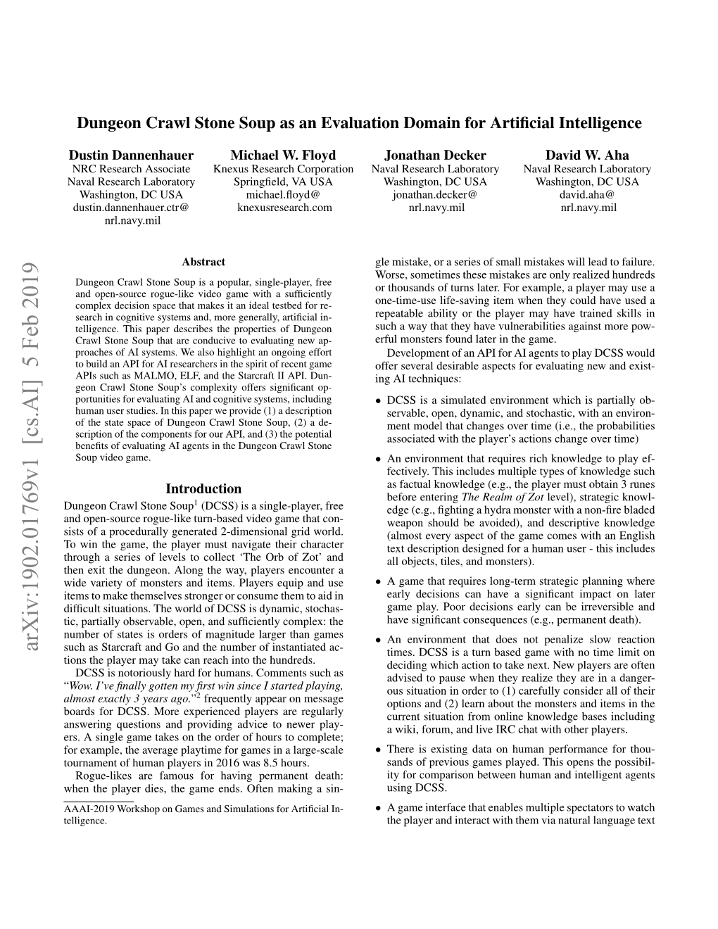 Arxiv:1902.01769V1 [Cs.AI] 5 Feb 2019 Such As Starcraft and Go and the Number of Instantiated Ac- Times