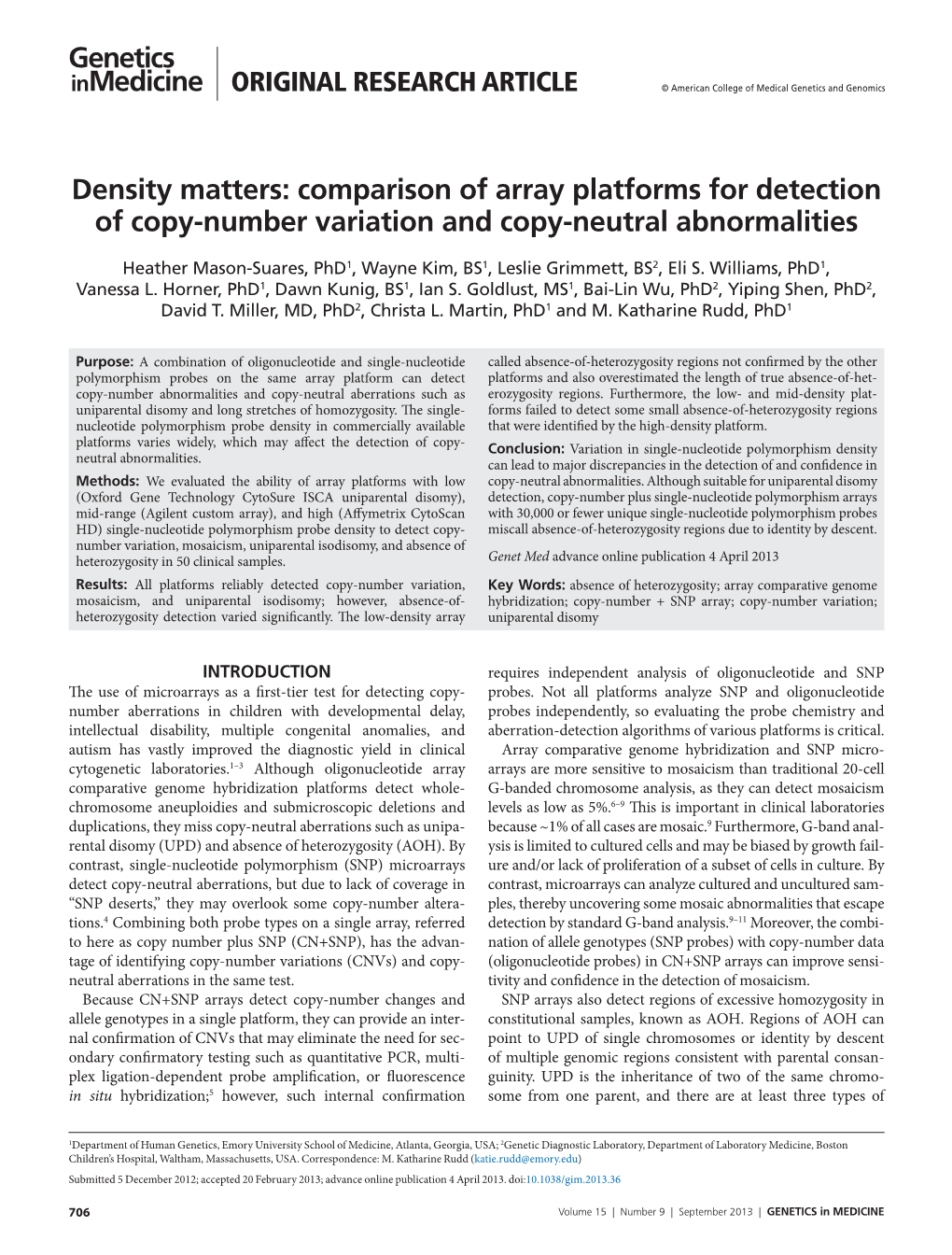Comparison of Array Platforms for Detection of Copy-Number Variation and Copy-Neutral Abnormalities