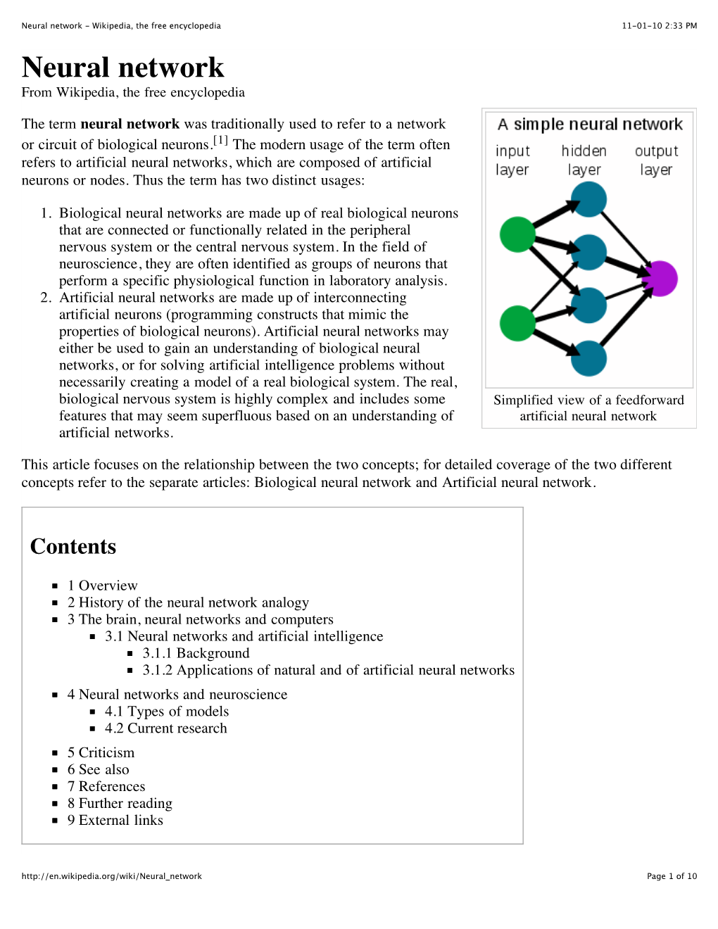 Neural Network - Wikipedia, the Free Encyclopedia 11-01-10 2:33 PM Neural Network from Wikipedia, the Free Encyclopedia