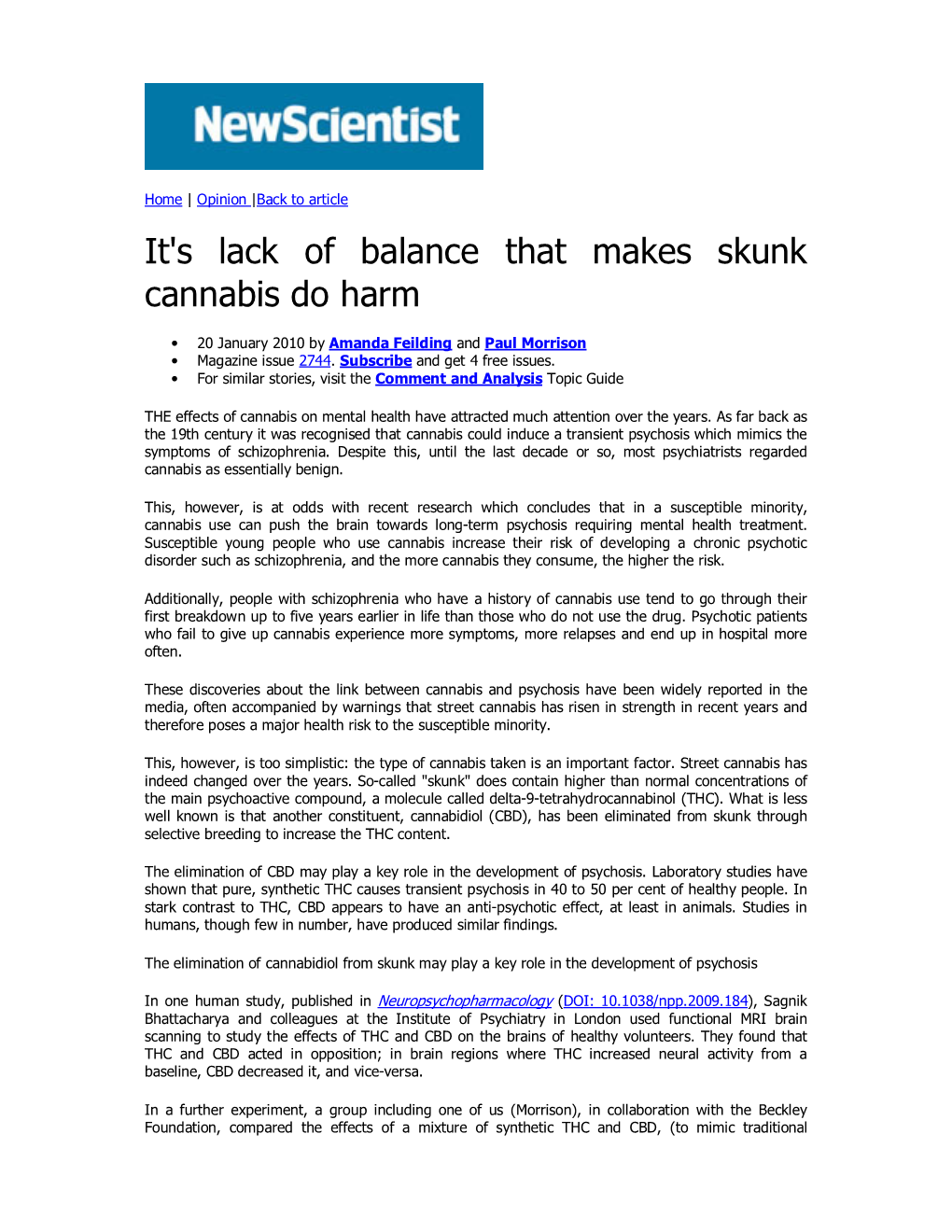 It's Lack of Balance That Makes Skunk Cannabis Do Harm