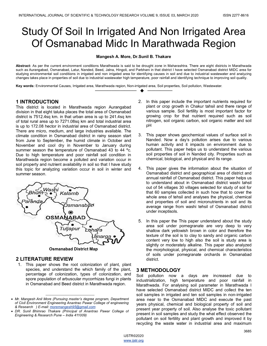 Study of Soil in Irrigated and Non Irrigated Area of Osmanabad Midc in Marathwada Region