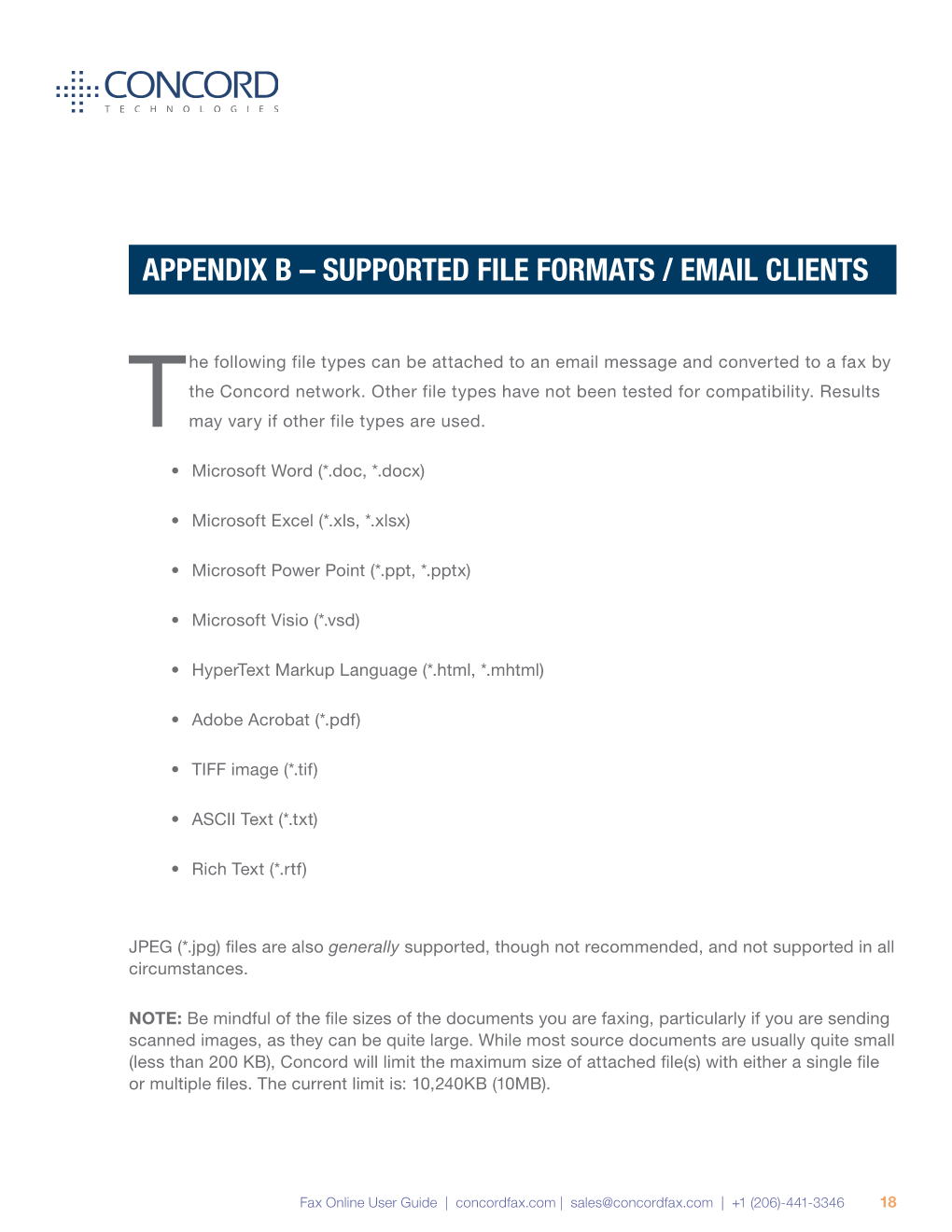 Appendix B – Supported File Formats / Email Clients