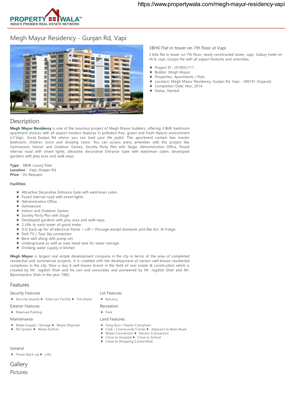 Megh Mayur Residency - Gunjan Rd, Vapi 3BHK Flat in Tower on 7Th Floor at Vapi 3 Bhk Flat in Tower on 7Th Floor, Newly Constructed Tower, Opp