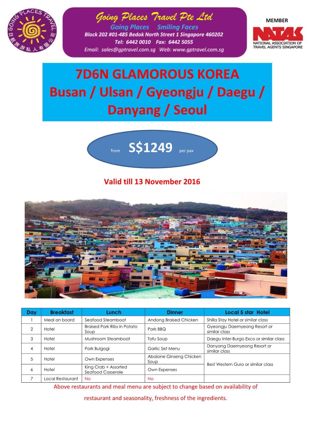 7D6N GLAMOROUS KOREA Busan / Ulsan / Gyeongju / Daegu / Danyang / Seoul