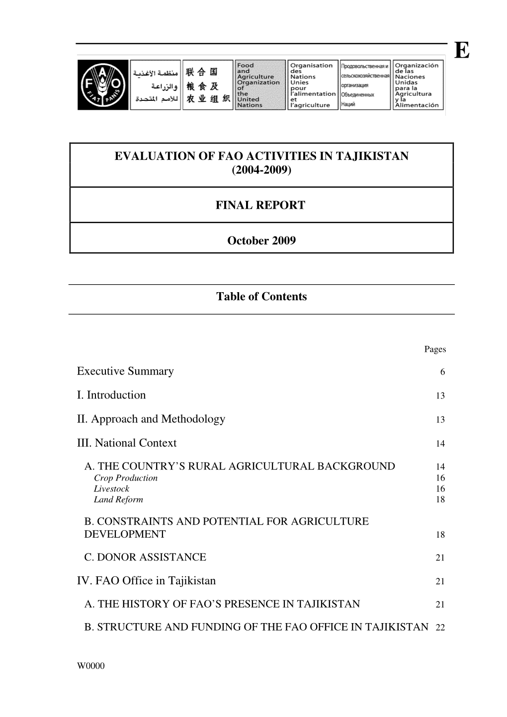 Evaluation of FAO Activities in Tajikistan. Final Report