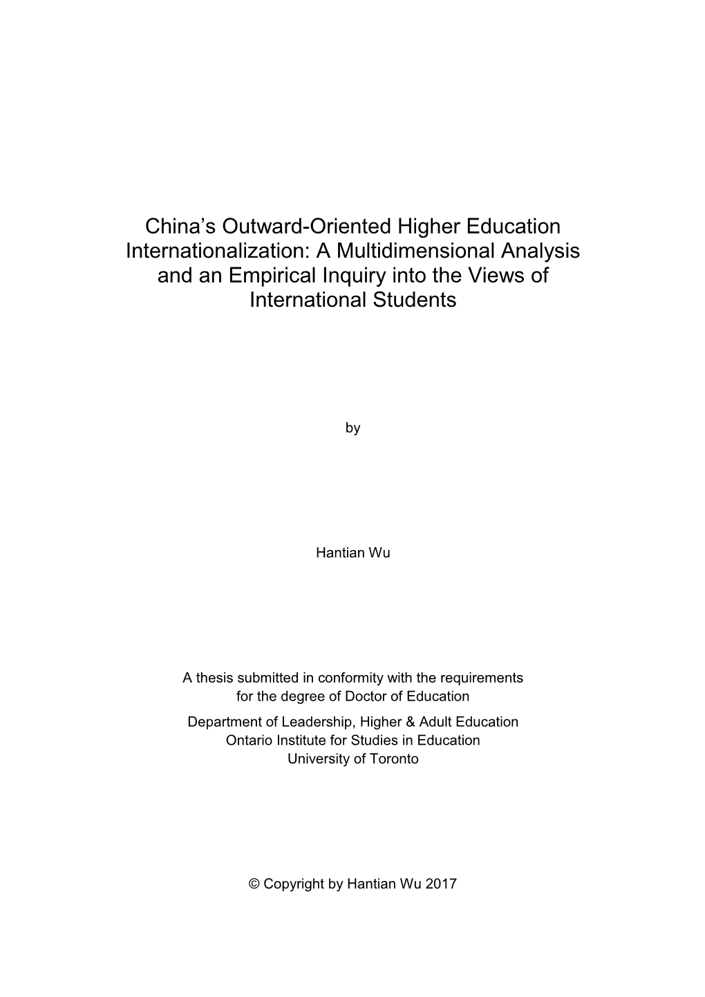 China's Outward-Oriented Higher Education Internationalization