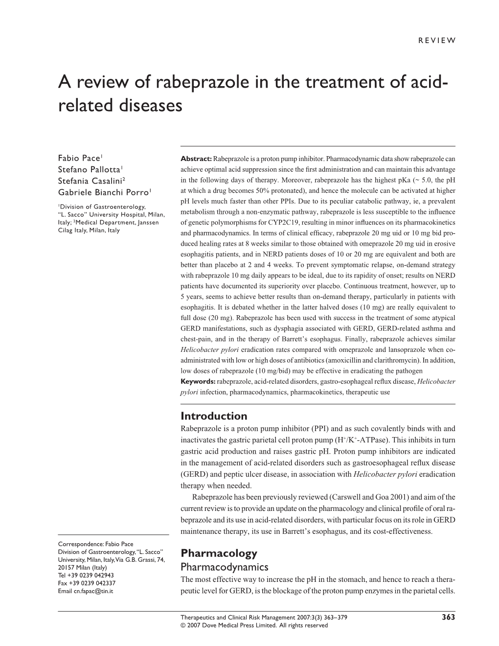 A Review of Rabeprazole in the Treatment of Acid- Related Diseases