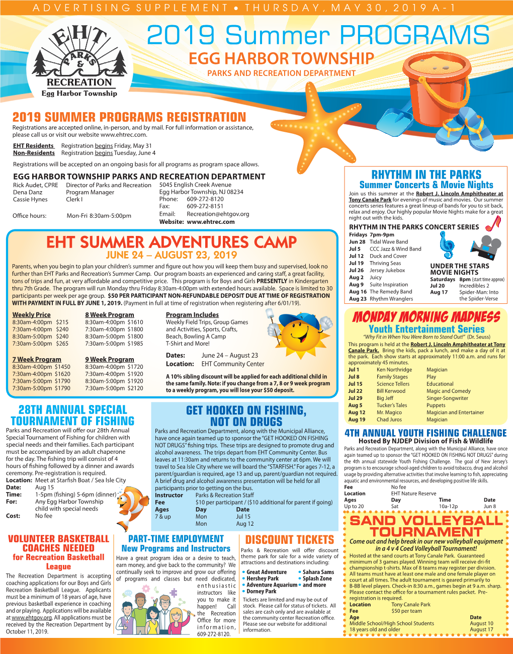 2019 Summer PROGRAMS EGG HARBOR TOWNSHIP PARKS and RECREATION DEPARTMENT RECREATION Egg Harbor Township