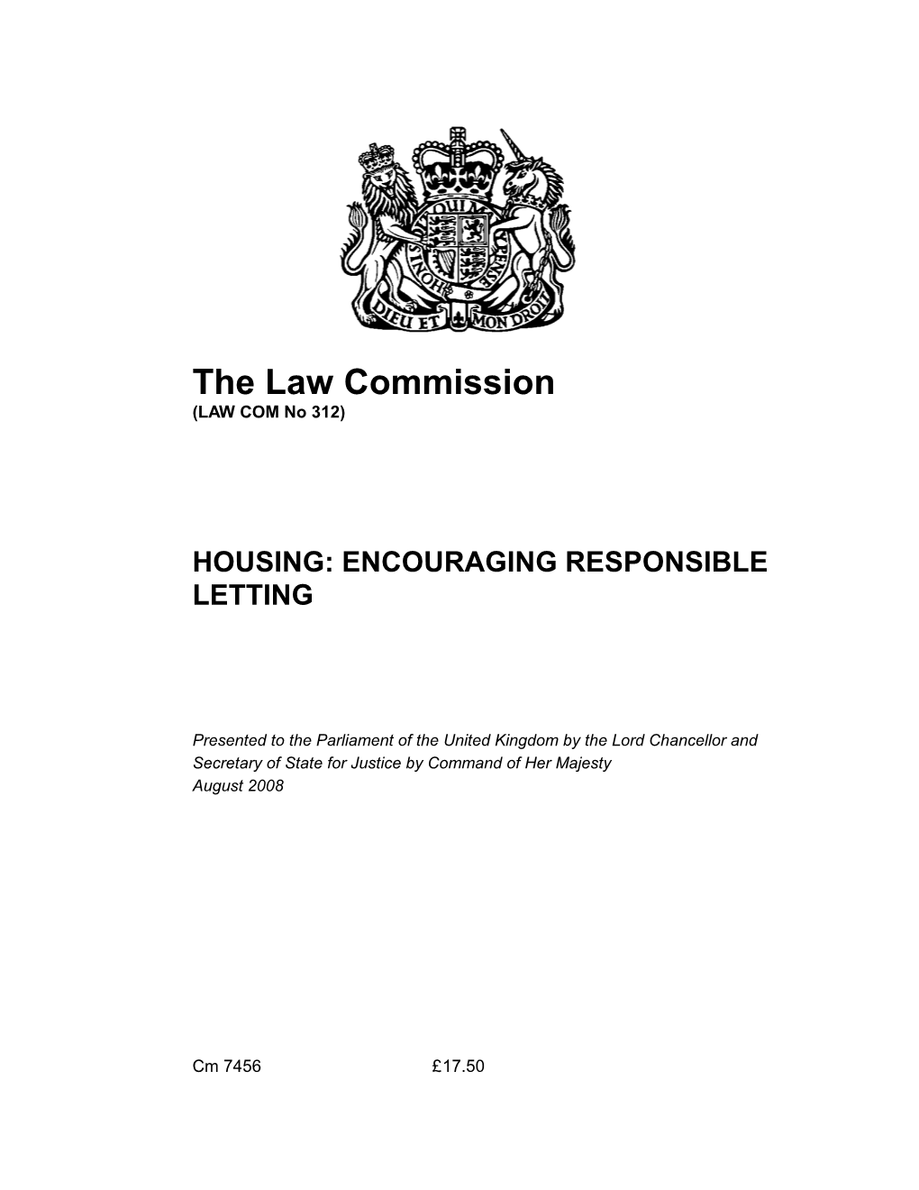 HOUSING: ENCOURAGING RESPONSIBLE LETTING Cm 7456