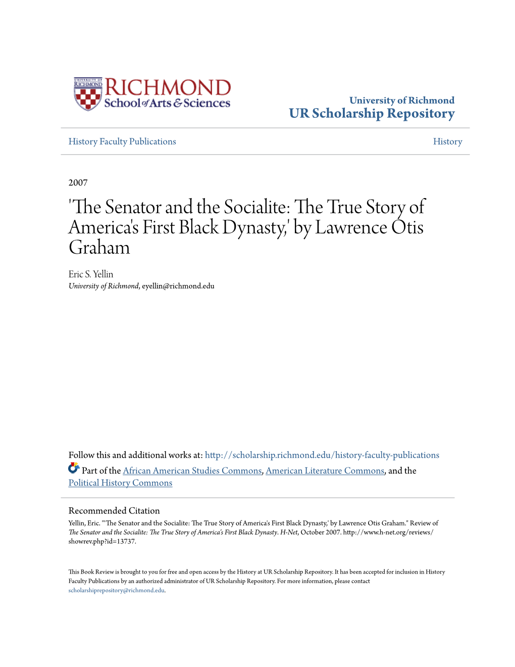 'The Senator and the Socialite: the True Story of America's First Black