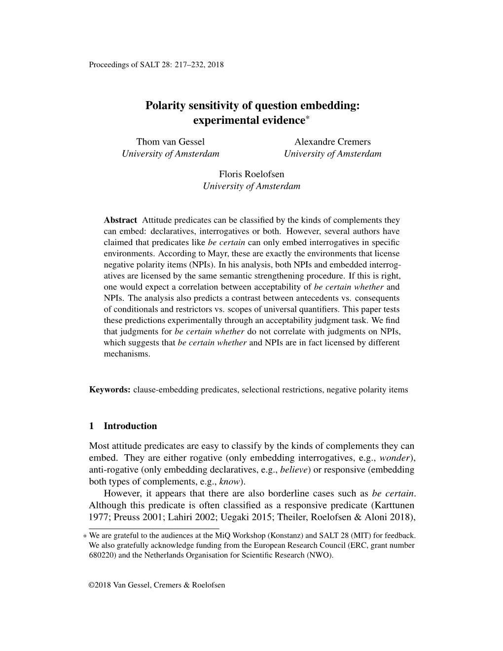 Polarity Sensitivity of Question Embedding: Experimental Evidence*