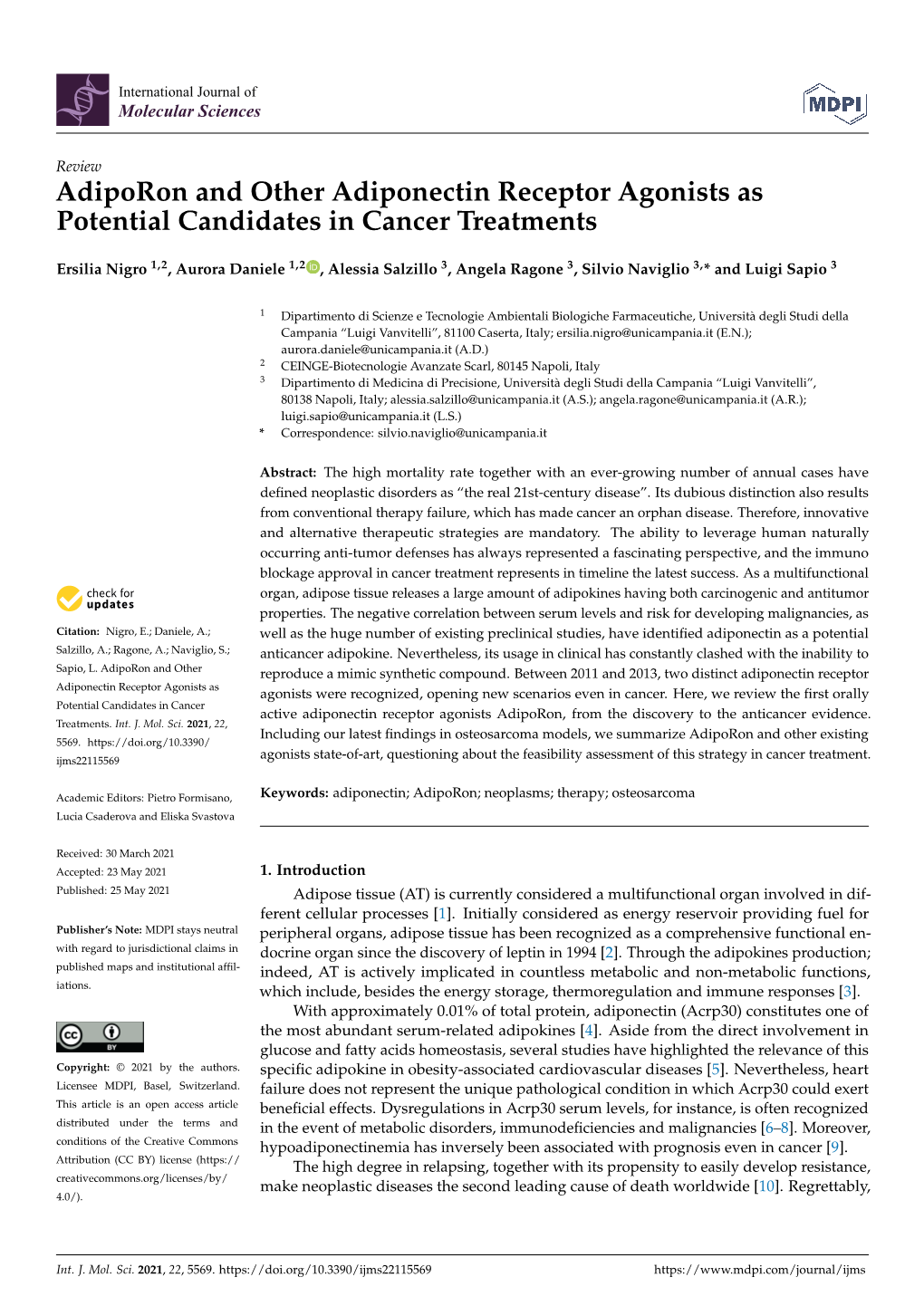 Adiporon and Other Adiponectin Receptor Agonists As Potential Candidates in Cancer Treatments