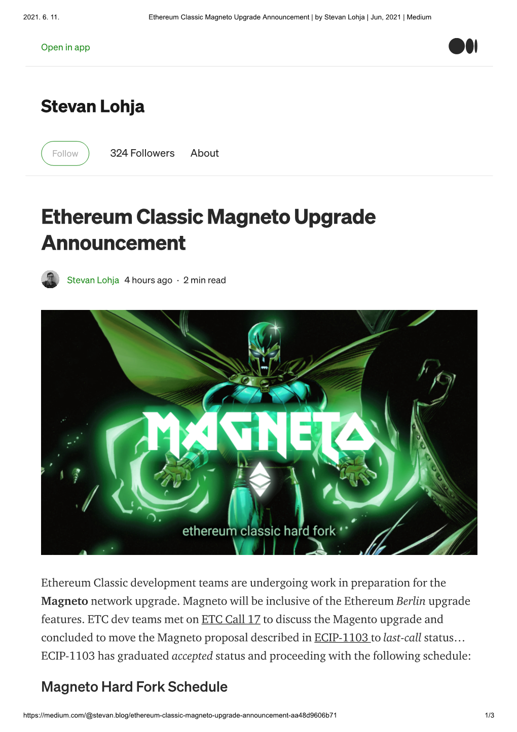 Ethereum Classic Magneto Upgrade Announcement | by Stevan Lohja | Jun, 2021 | Medium